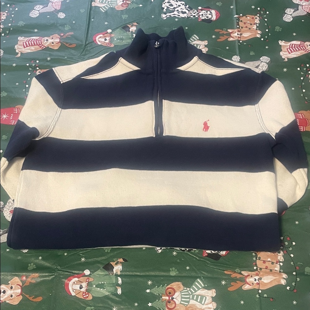 Ralph Lauren Navy and Cream Half-Zip Sweater